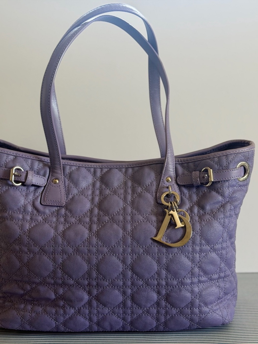 Dior Purple Quilted Tote with Gold Charm